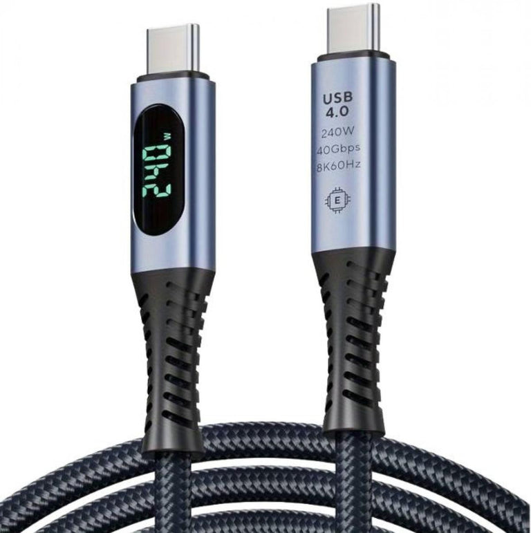 Cabo USB 4.0 de 1 metro | 40 Gbps | 240 W | Suporte para ecrã 8K | com monitorização de energia em tempo real 