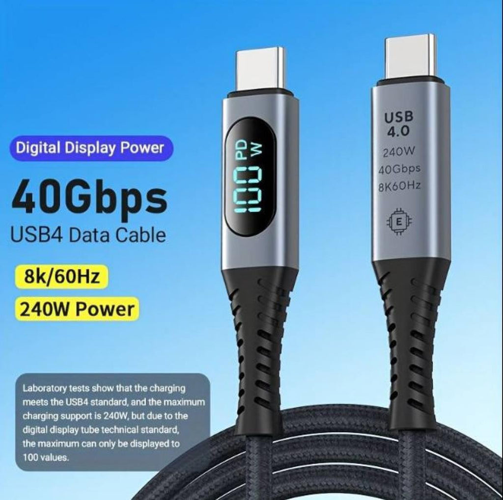 Cabo USB 4.0 de 1 metro | 40 Gbps | 240 W | Suporte para ecrã 8K | com monitorização de energia em tempo real 