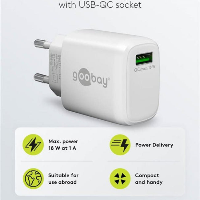 Cargador rápido USB-A Quick Charge de (18 W) -  Blanco
