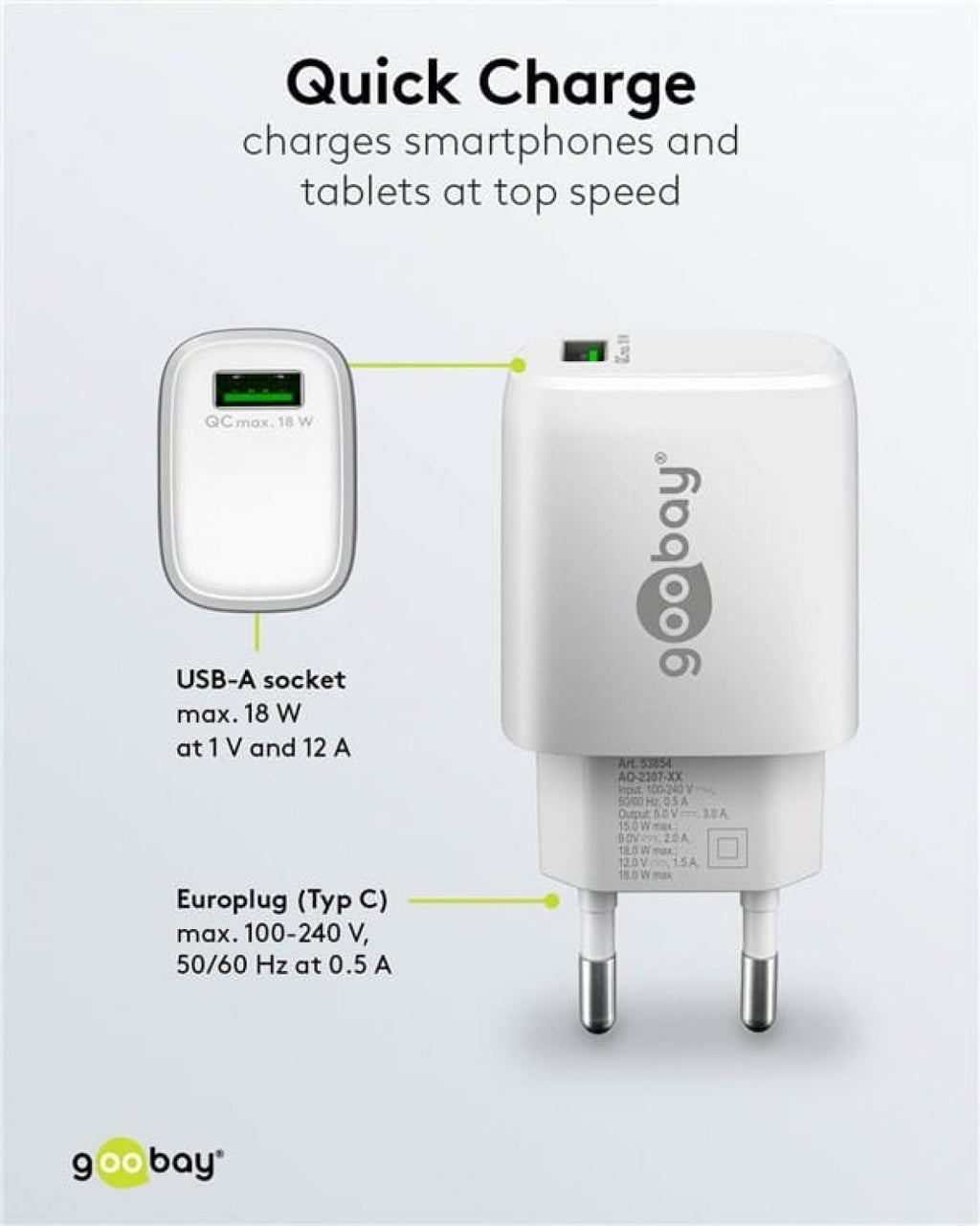 Quick Charge USB-A Fast Charger (18W) - White 