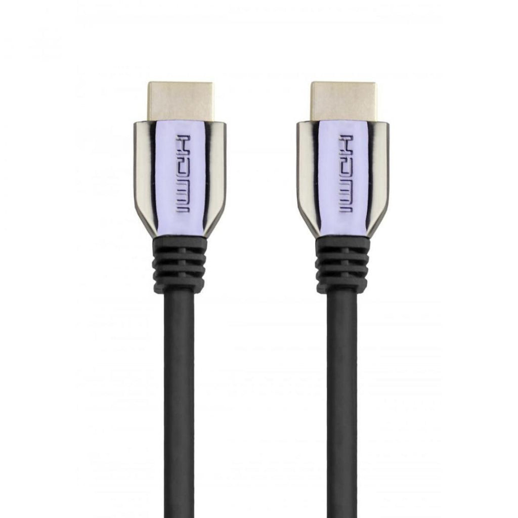 Cabo HDMI 2.1 de 5,0 m, resolução 8K, com conector metálico castanho.