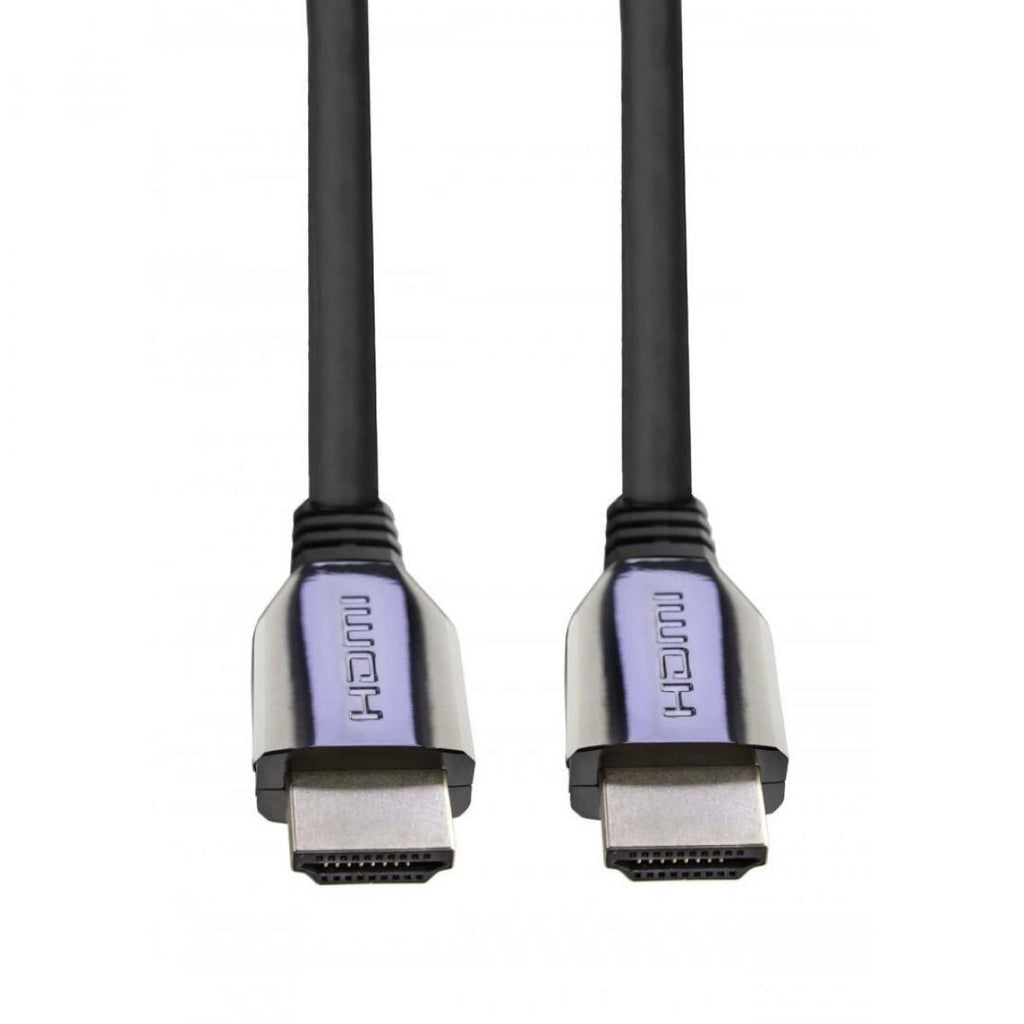 Cabo HDMI 2.1 de 5,0 m, resolução 8K, com conector metálico castanho.
