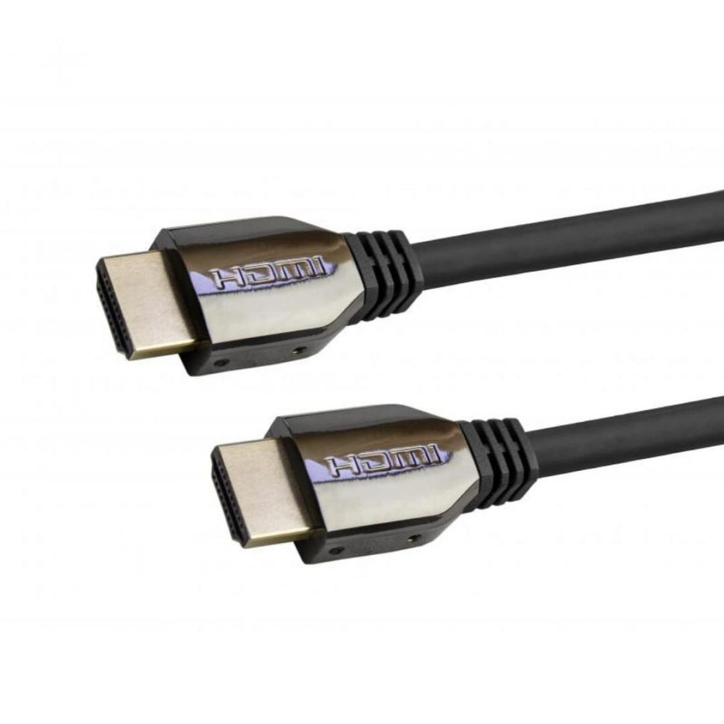 Cabo HDMI 2.1 de 5,0 m, resolução 8K, com conector metálico castanho.