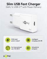 Cargador rápido SLIM USB-C™ PD GaN (25 W) blanco 1 puerto USB-C
