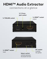 Extractor de audio HDMI de resolución 4K a 60 Hz, negro