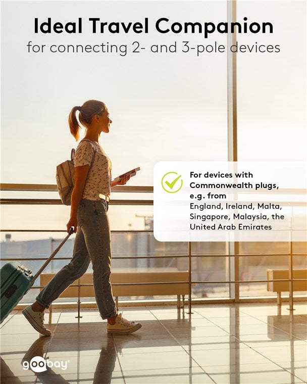 Adaptador universal para viaje a la UE - Negro | Reino Unido, Suiza, Italia, EE. UU. o Japón