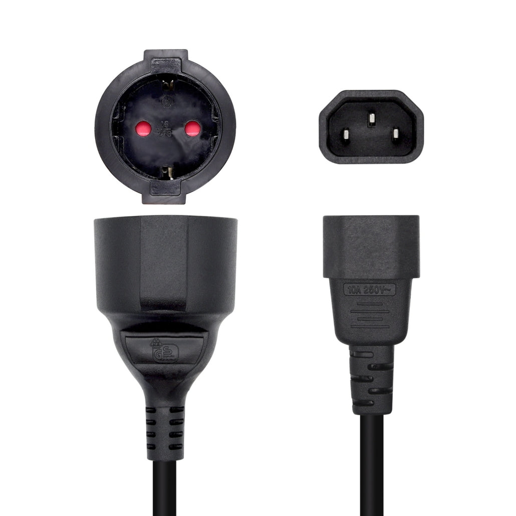 Cable Alimentación 16A, C14/m A Cee7/h, Negro, 25cm