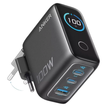 Cargador Anker 100 W con pantalla inteligente, 2 puertos USB-C y 1 USB-A, en color gris