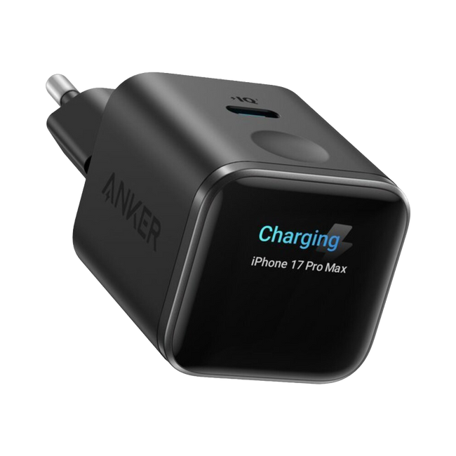 Cargador USB-C Anker Nano 45 W con pantalla inteligente en color negro