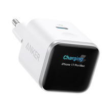Cargador USB-C Anker Nano 45 W con pantalla inteligente en color blanco