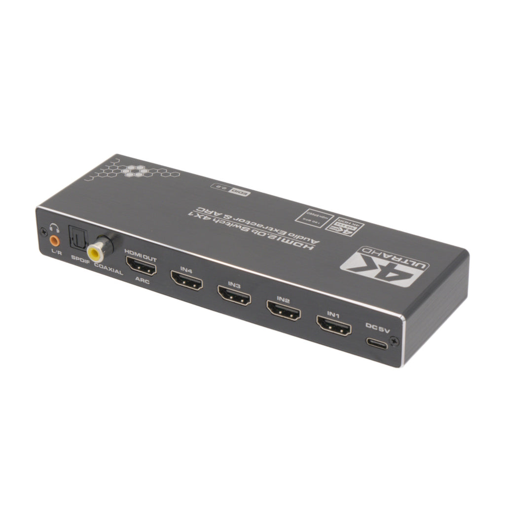 Comutador 4x1 4K@60Hz + ÁUDIO COAXIAL / SPDIF / JACK 3,5mm