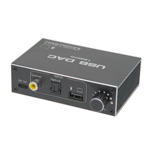 Conversor digital-analógico (DAC) até 192 kHz com entrada USB e controlo de volume.