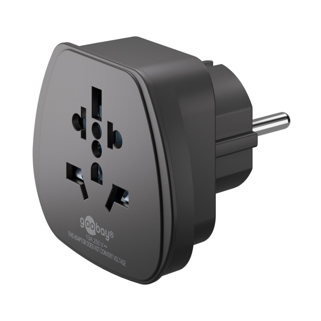 Adaptador universal para viaje a la UE - Negro | Reino Unido, Suiza, Italia, EE. UU. o Japón