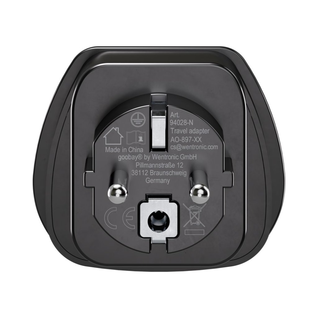 Adaptador universal para viaje a la UE - Negro | Reino Unido, Suiza, Italia, EE. UU. o Japón