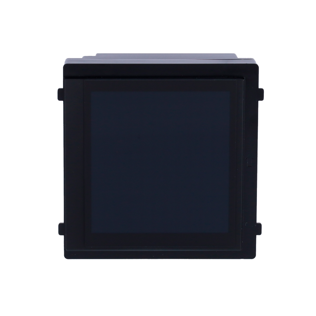 Módulo pantalla táctil 4" Hikvision DS-KD-TDM con teclado y directorio, vista en ángulo