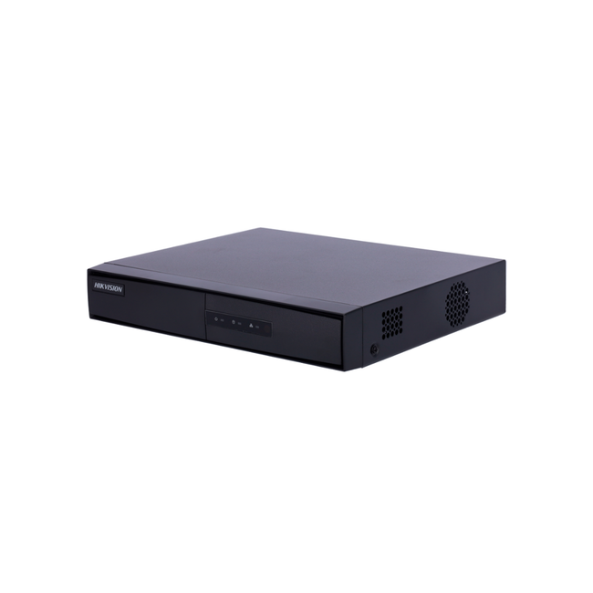 Grabador NVR Hikvision DS-7104NI-Q1/4P/M(D) de 4 canales IP con 4 puertos PoE, vista frontal