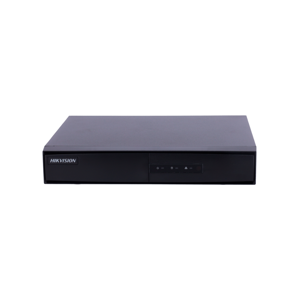 Grabador NVR 4 canales PoE Hikvision Value, panel trasero con puertos PoE, HDMI y VGA