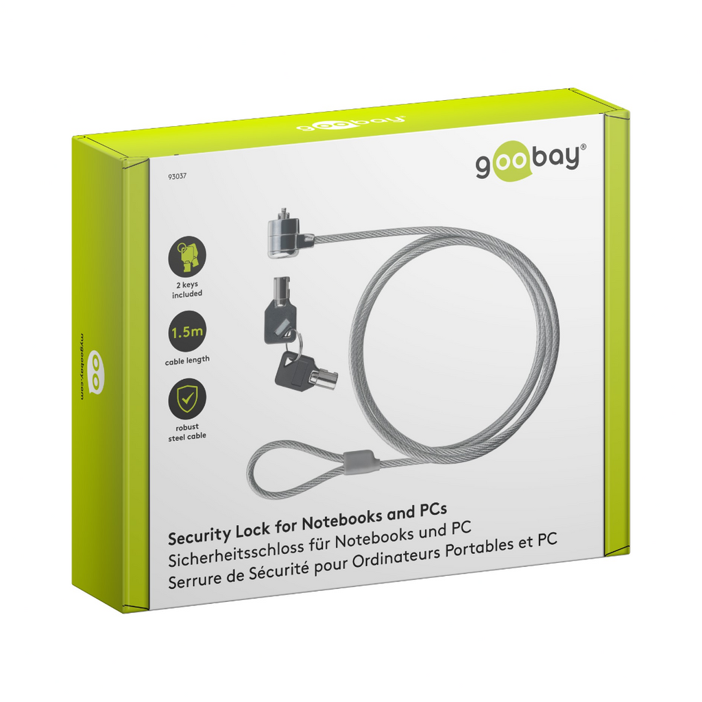 Candado de seguridad Goobay 93037, cable de acero recubierto de 4,5 mm