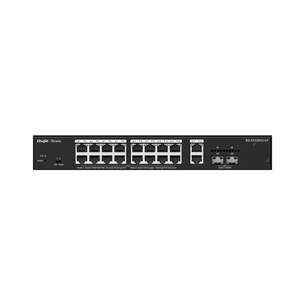 Switch Gigabit Cloud Inteligente 20 Puertos Totales (16 PoE+ / 2 Uplink / 2 SFP)