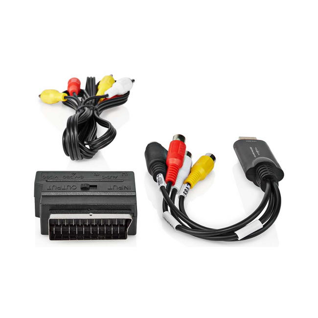 Nedis USB capture kit contents: capture cable, RCA cable and SCART adapter