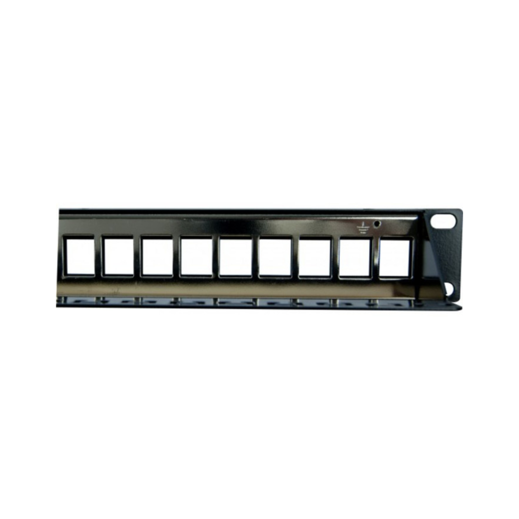 Painel de ligação configurável com 16 tomadas, bastidor 19" 1U