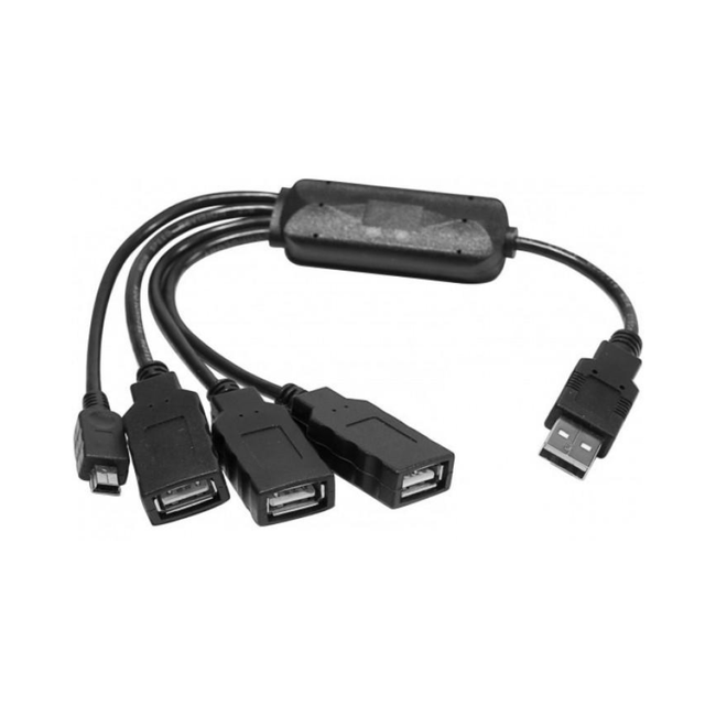 Cabo hub mini USB 2.0 de 3 portas