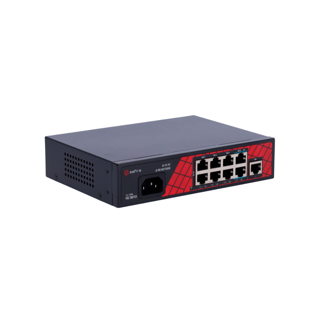 Safire 8-Port PoE Hi-PoE Switch + 1 RJ45 Uplink