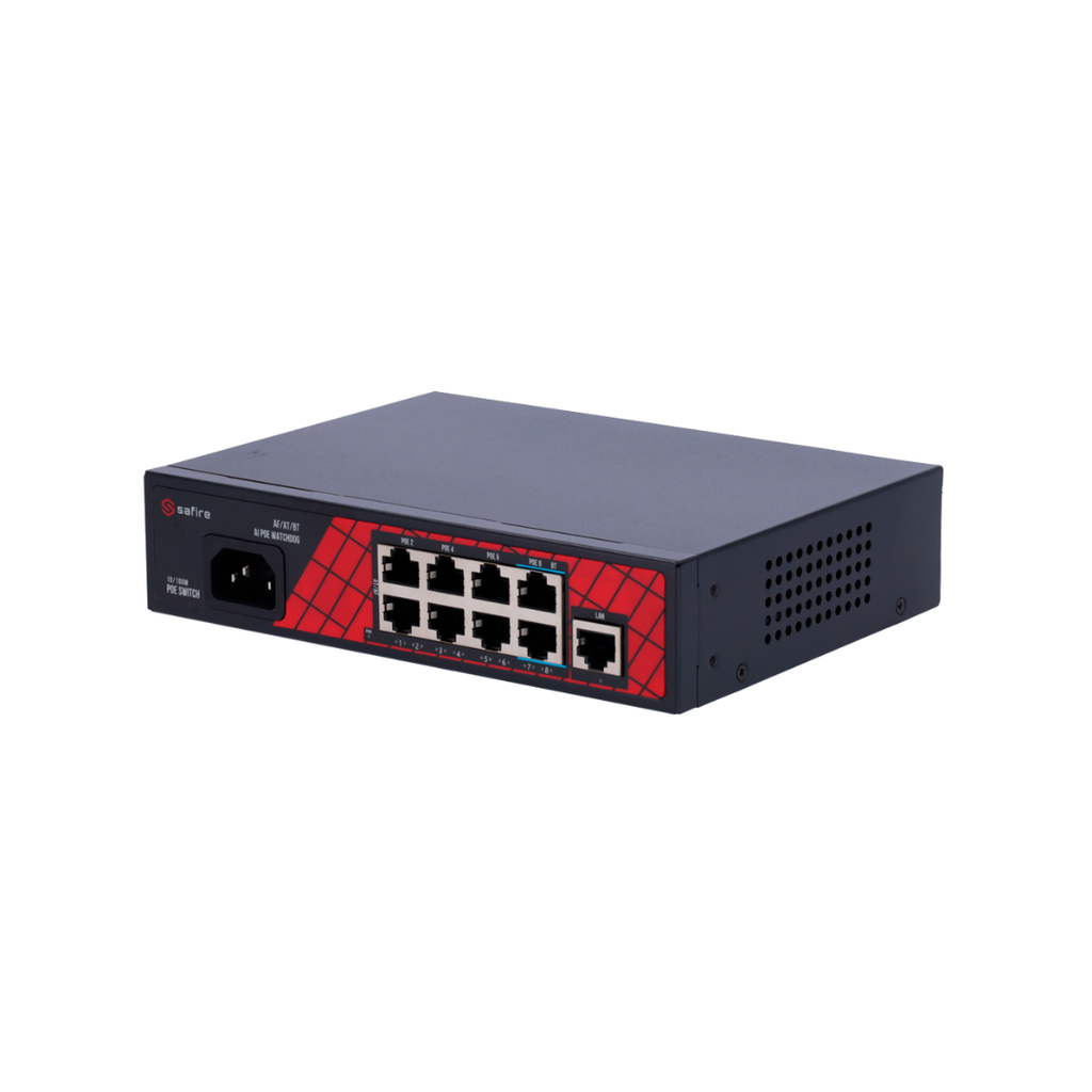 Safire 8-Port PoE Hi-PoE Switch + 1 RJ45 Uplink