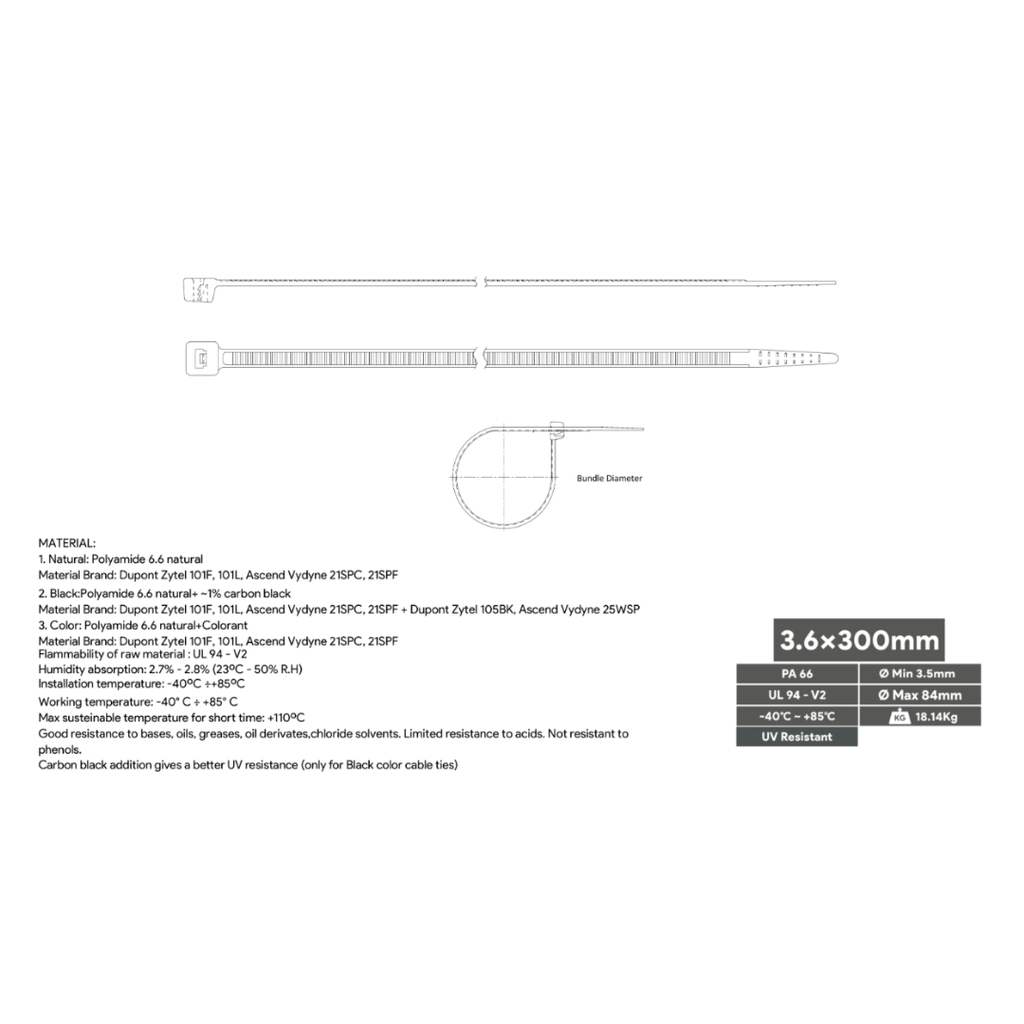 Nylon Cable Tie 3.6x300mm Black 100 units