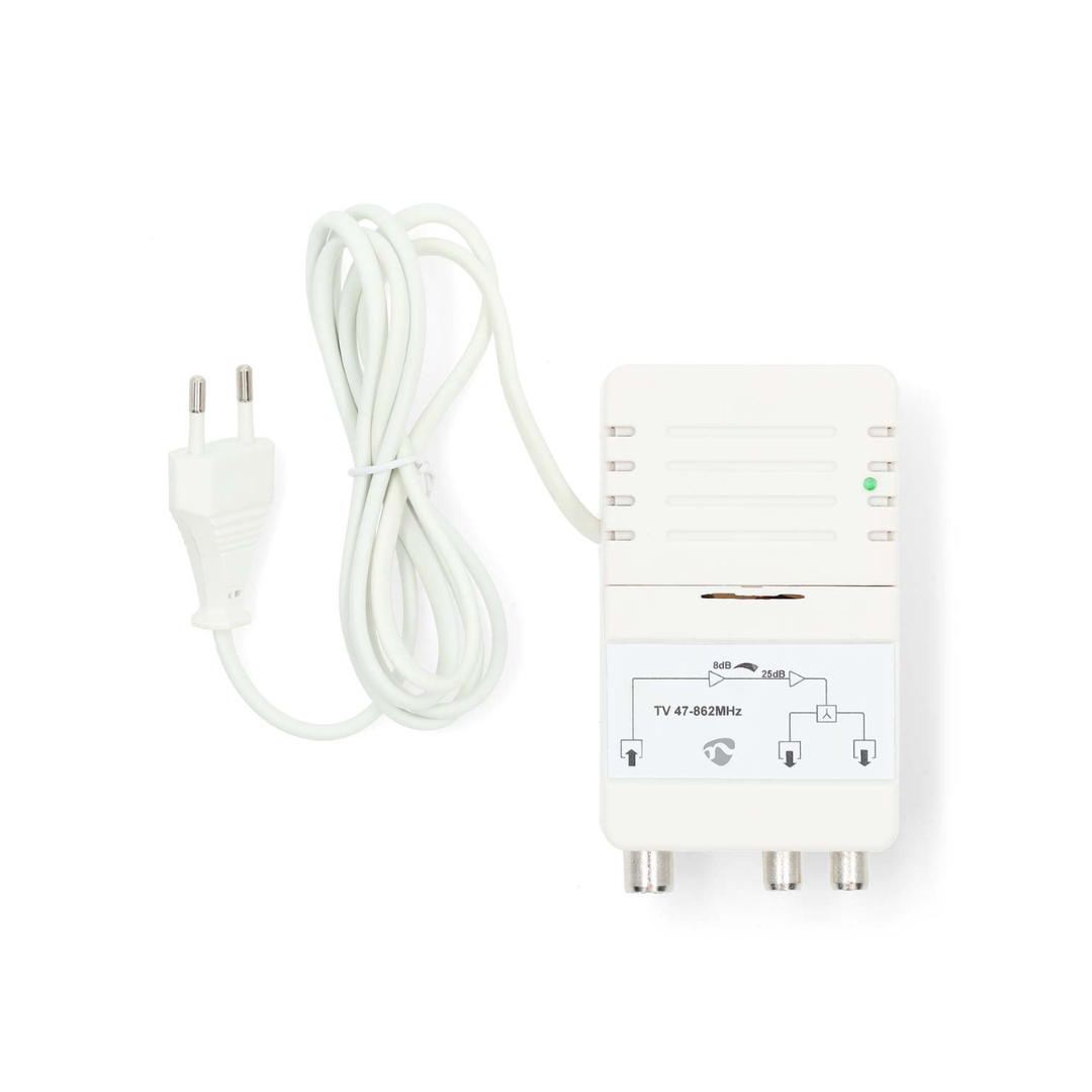 Amplificador CATV Ganancia: 25 dB  47 - 862 MHz  Número de salidas: 2 Control de ganancia Blanco