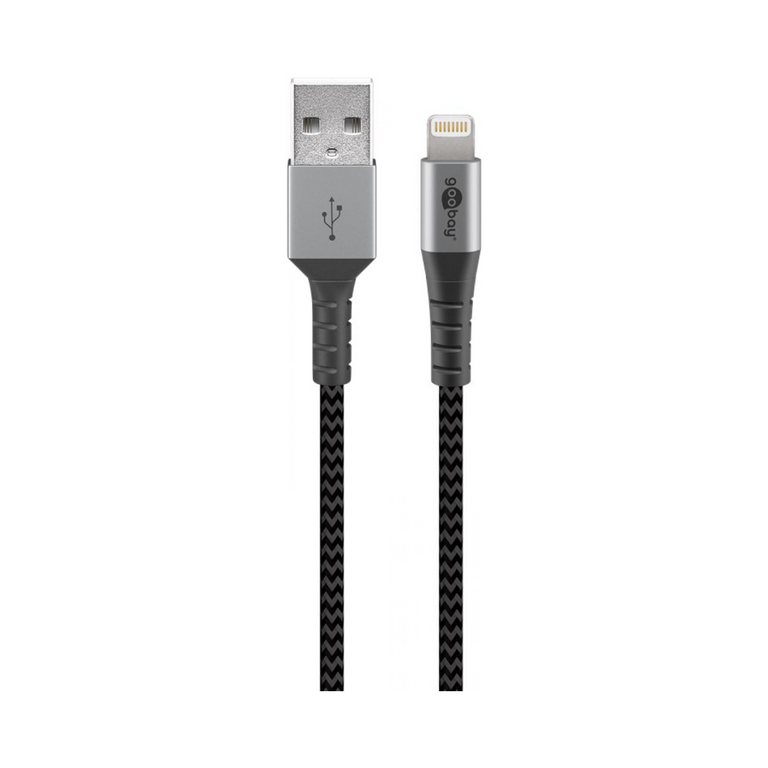 1m Textile USB to Lightning Cable with Metal Connectors