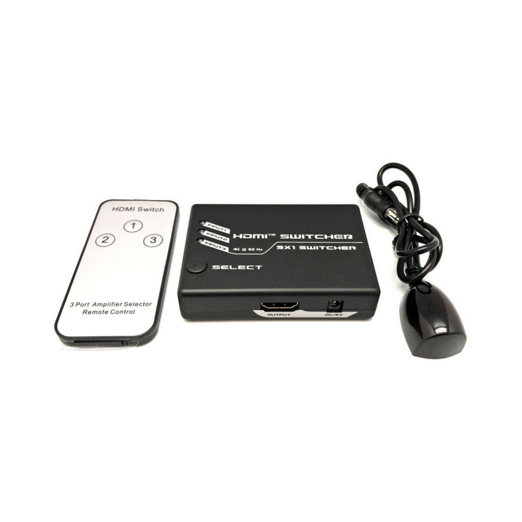 Comutador HDMI com 3 entradas e 1 saída, 4K a 60Hz, com IFR