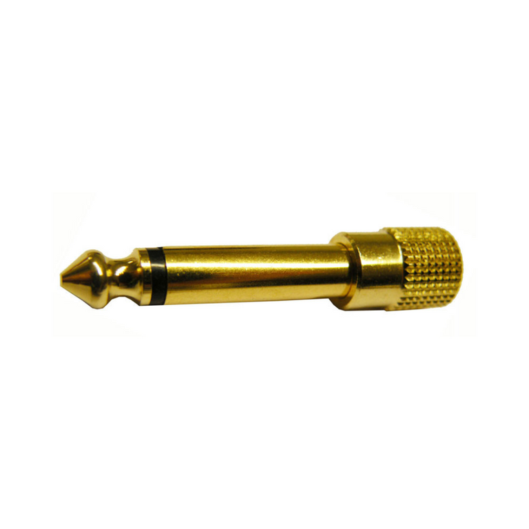 Adaptador Jack 6,35mm Mono Macho a Mini 3,5mm Hembra metal dorado