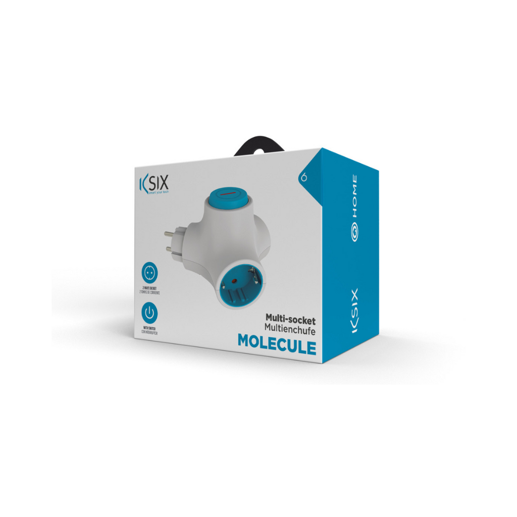 Molecule KSIX modular socket, 2 power outlets, safety shutter, blue