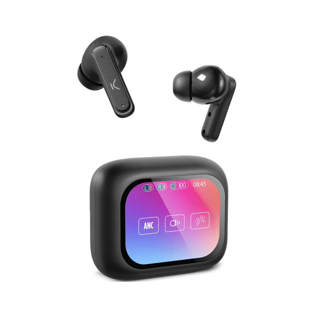 Auriculares inalámbricos KSIX Vision, Pantalla TFT 2,01’’, ANC, Aut. 6+20 h, Control táctil, Llamadas, Asist. de voz, Negro