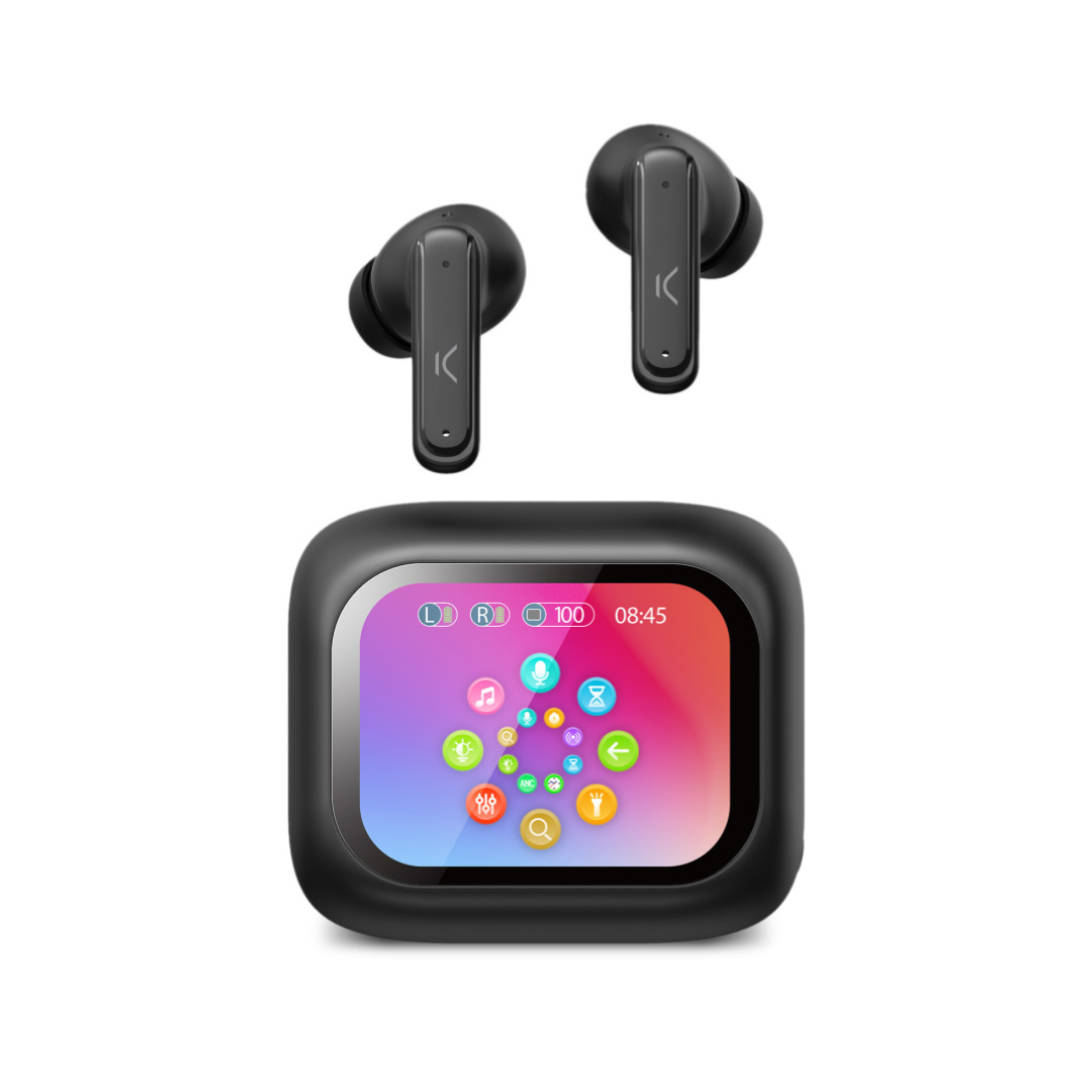 Auriculares inalámbricos KSIX Vision, Pantalla TFT 2,01’’, ANC, Aut. 6+20 h, Control táctil, Llamadas, Asist. de voz, Negro