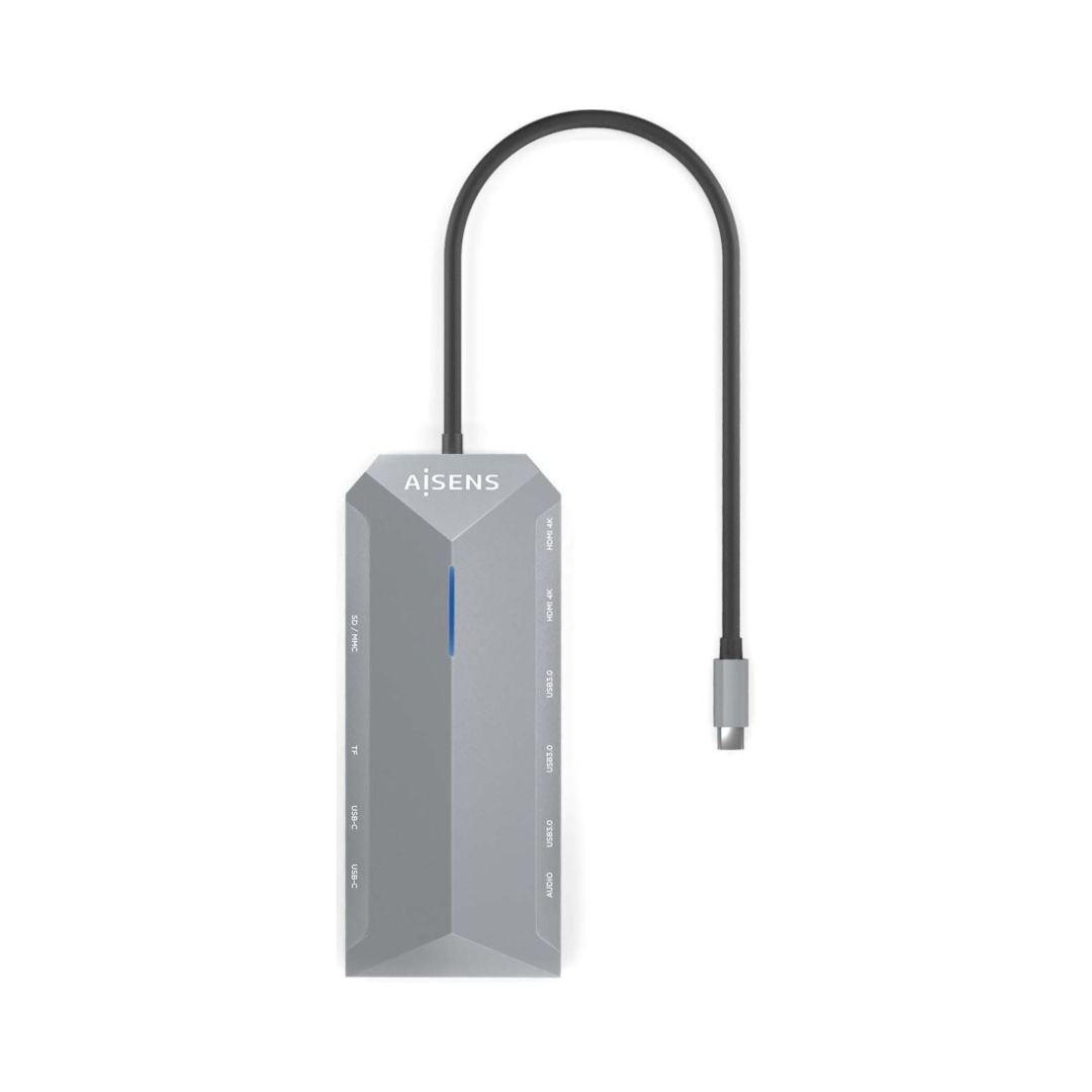 USB-C Dock 12 en 1, USB-C A 2xHDMI, 1xRJ45, 3xUSB-A, 2xUSB-C, 1xUSB-C PD, 1xAudio, 1xSD, 1xMicro SD, Gris, 30 CM