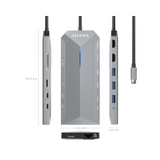 USB-C Dock 12 en 1, USB-C A 2xHDMI, 1xRJ45, 3xUSB-A, 2xUSB-C, 1xUSB-C PD, 1xAudio, 1xSD, 1xMicro SD, Gris, 30 CM