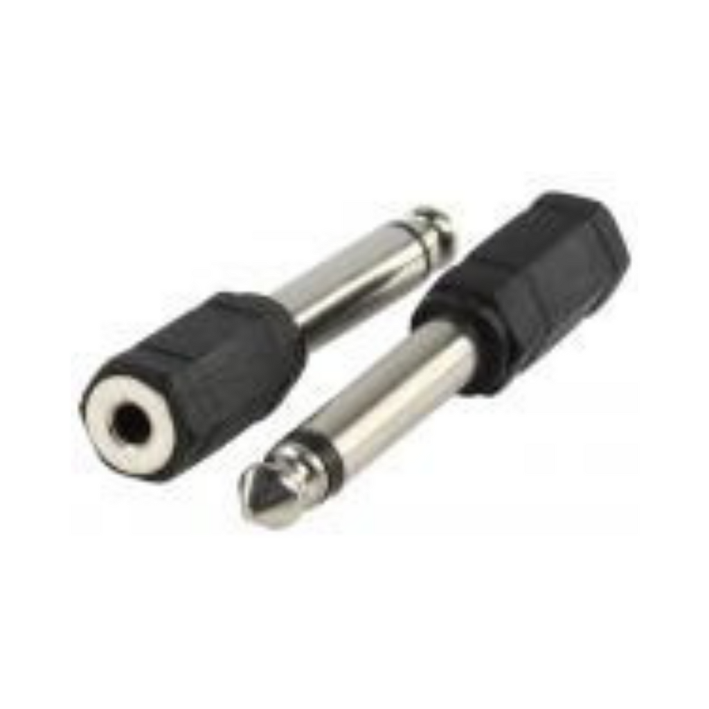 6.35mm Mono Male Jack to 3.5mm Female Jack Adapter in Black Plastic 