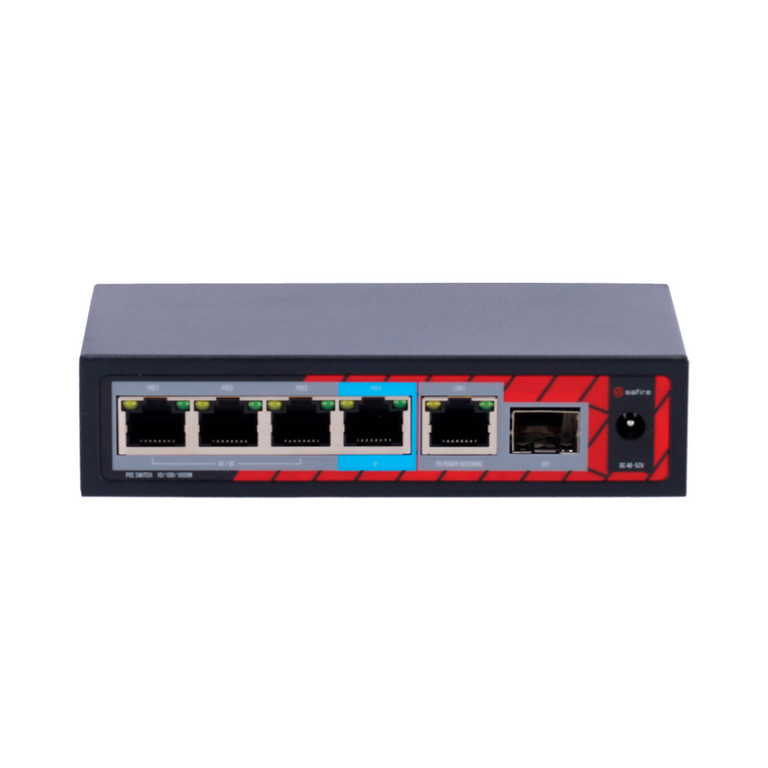 Safire PoE Extend Switch 4GP+1GP+1SFP 6 Ports 1000Mbps IEEE 802.3 af/at/bt 