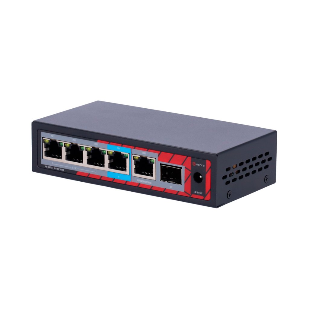 Safire PoE Extend Switch 4GP+1GP+1SFP 6 Ports 1000Mbps IEEE 802.3 af/at/bt 