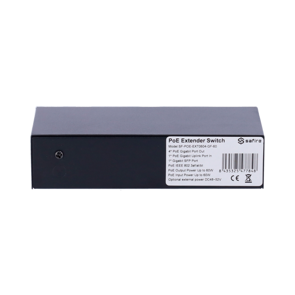Safire PoE Extend Switch 4GP+1GP+1SFP 6 Ports 1000Mbps IEEE 802.3 af/at/bt 