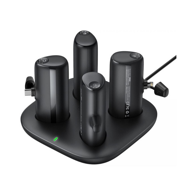 Powerbank de estación de carga híbrida tipo C PlugOn con conectores incorporados | 2 Powerbanks x conector Lightning | 2 x USB-C