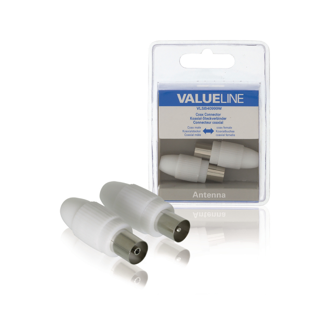 Conector Coaxial Macho + Hembra, 2 uds. en Blanco Antena