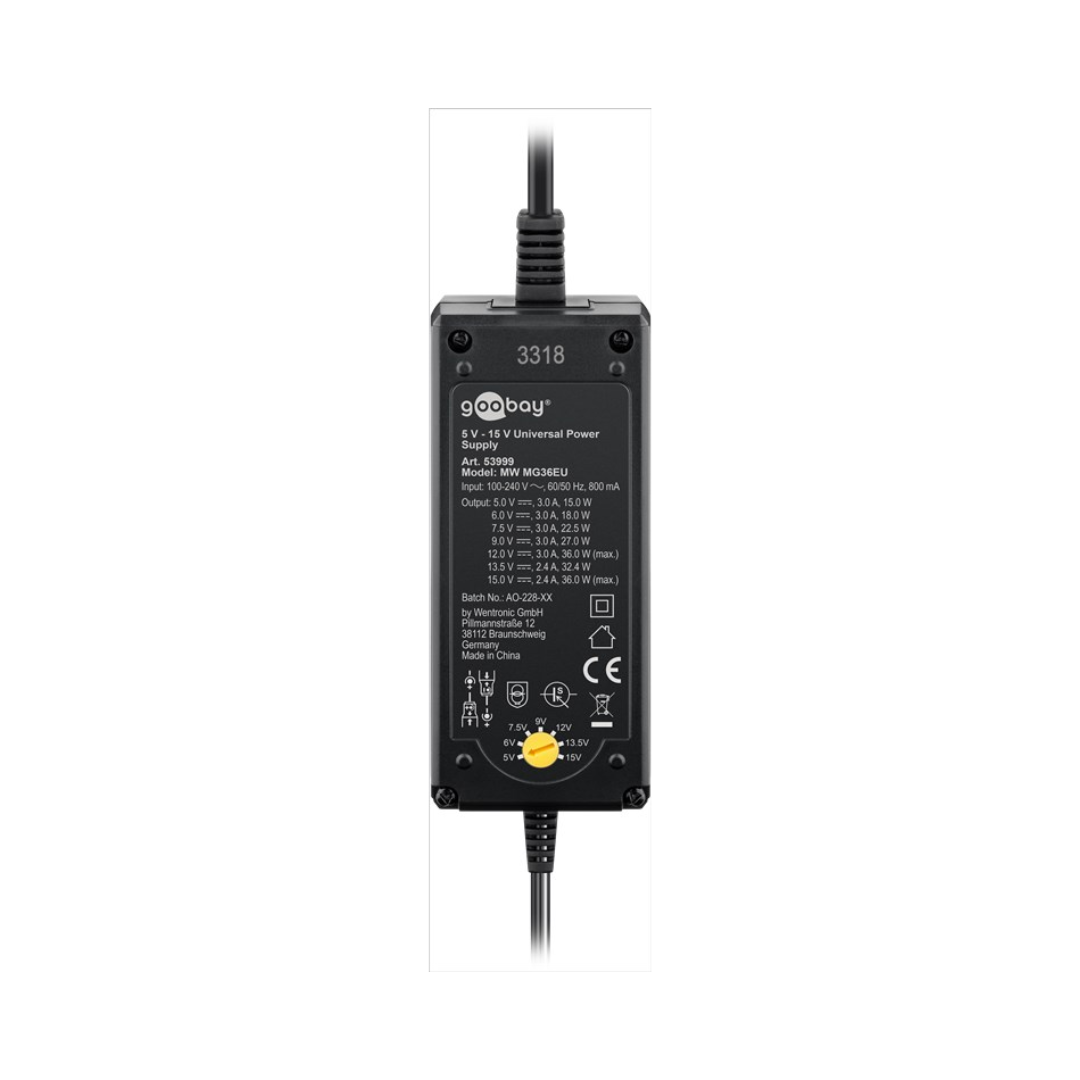 Fuente de alimentación universal (5 V - 15 V, máx. 36 W / 3,0 A)