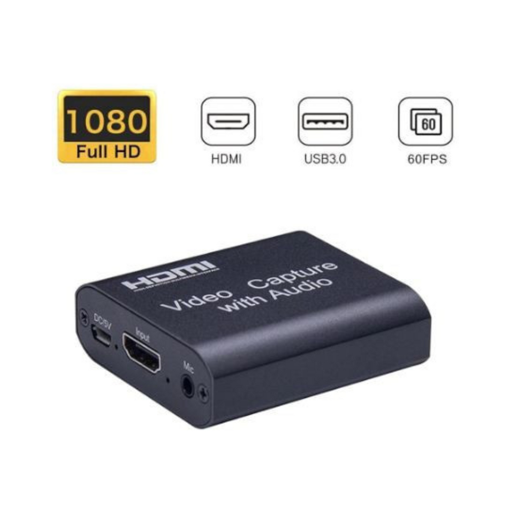Placa de captura de vídeo HDMI 4K com entrada para microfone.