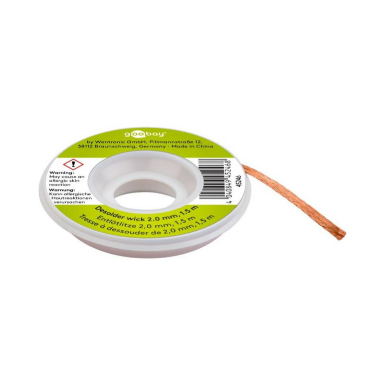 Fio para dessoldar, 2 mm de largura, 1,5 m
