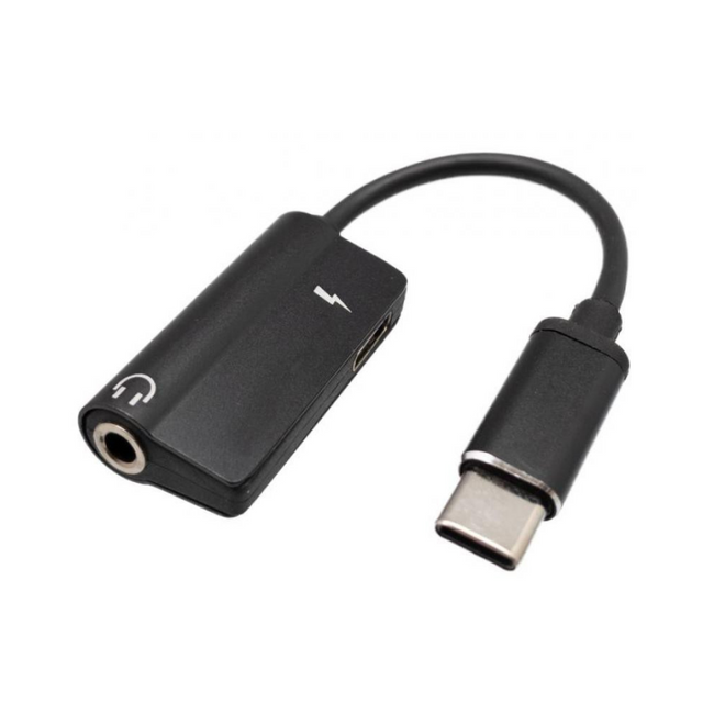 Adaptador USB-C para conector de 3,5 mm, carregamento de áudio.