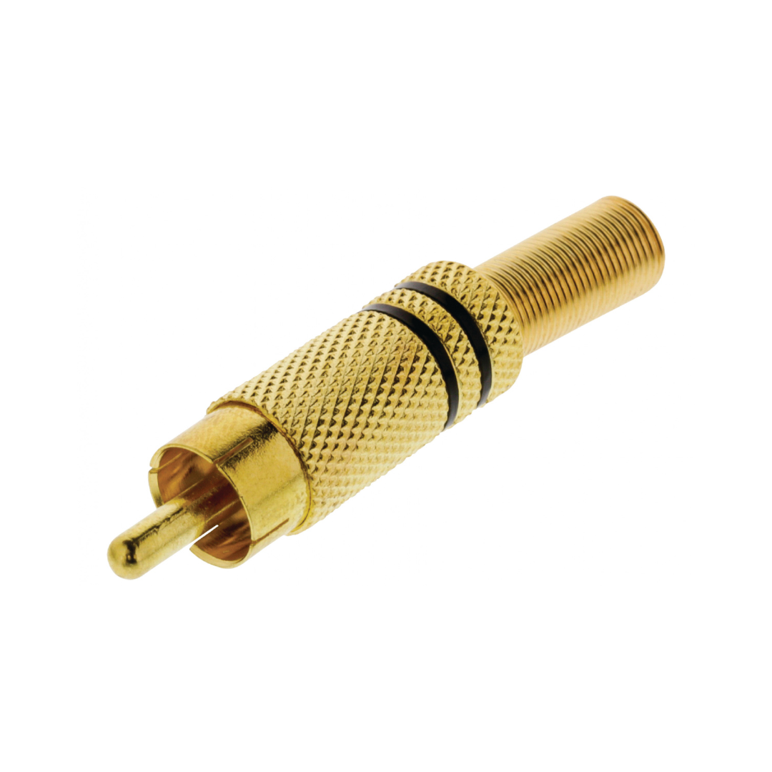 Conector RCA Macho en Color Negro con Anillo Chapado oro, 10 Unidades