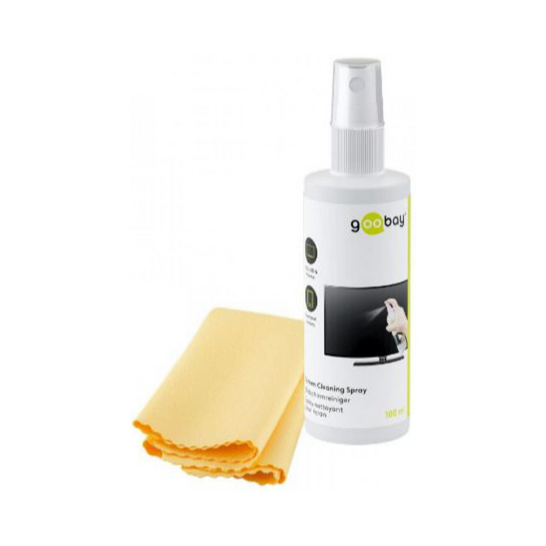 Kit de limpeza de ecrã: spray de 100ml + pano de microfibra